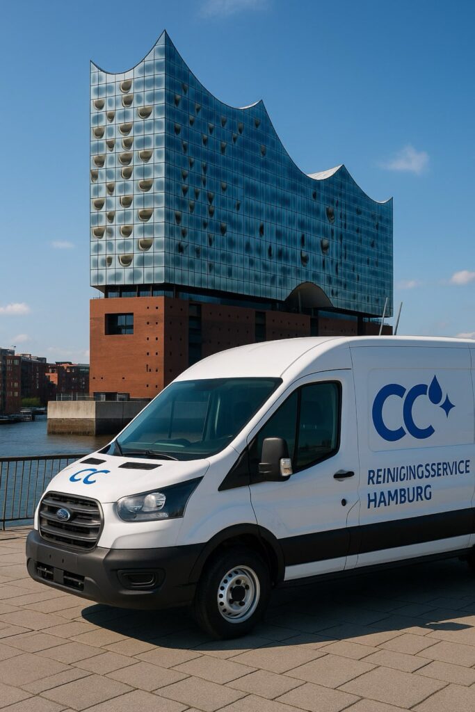 Auto des CC Reinigungsservice Hamburg vor der Elbphilharmonie in Hamburg